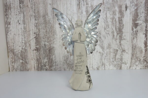 A Garden Of Love Grows In A Mothers Heart Resin Angel with Tin Wings